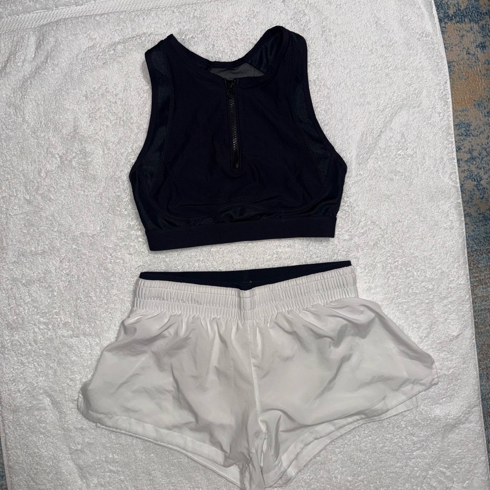 Fabletics Black Crop Top and White Shorts Set